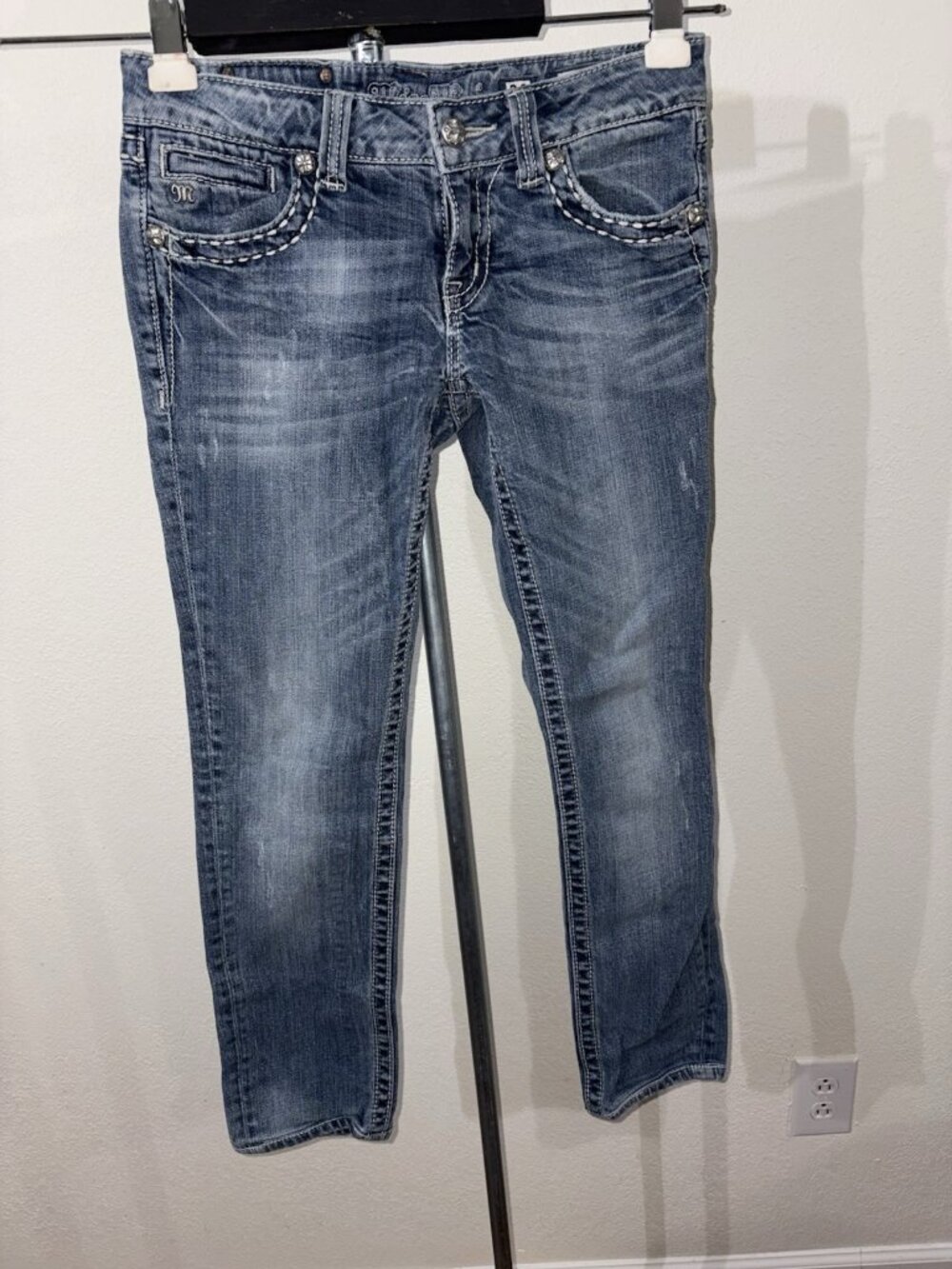Miss Me Jeans Women 28 28X25 Blue Medium Wash Low Rise Skinny Stretch